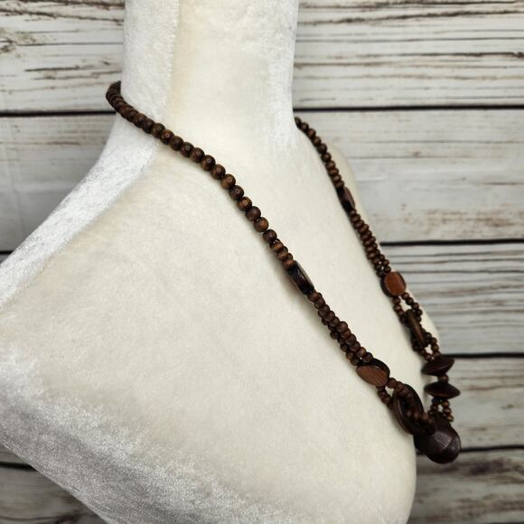 Vintage Bohemian Tribal Wooden Circle Necklace Casual Gypsy - Picture 3 of 5